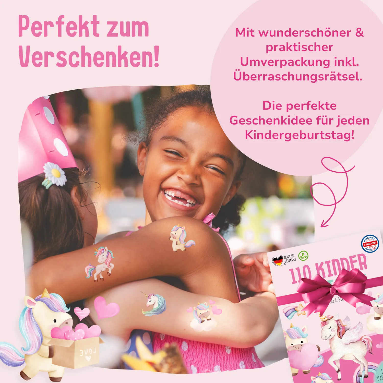 MeinBaby123 Kinder Tattoos Einhörner 110 Stück hautfreundlich