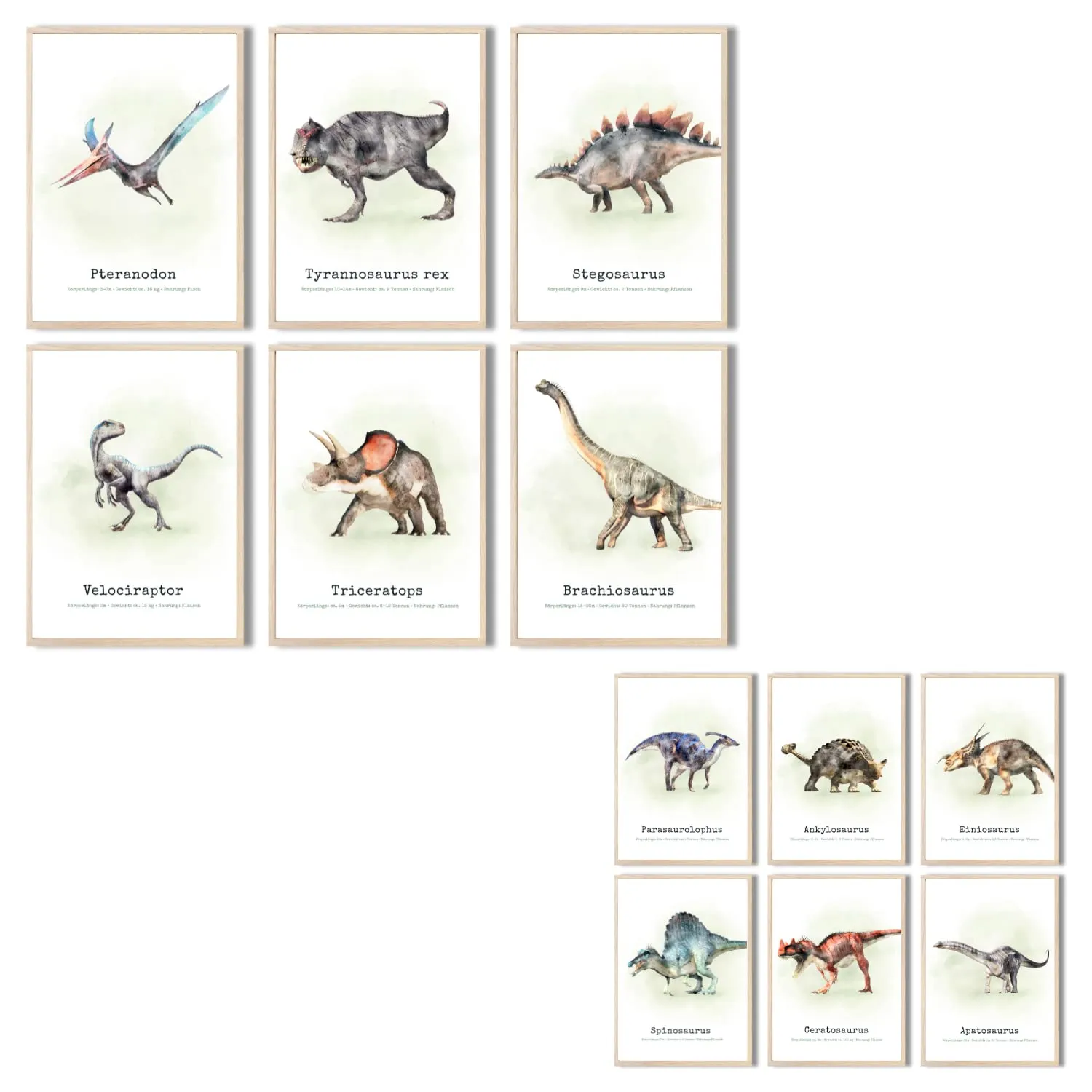 MeinBaby123 Dino Poster Set A4 6-teilig doppelseitig