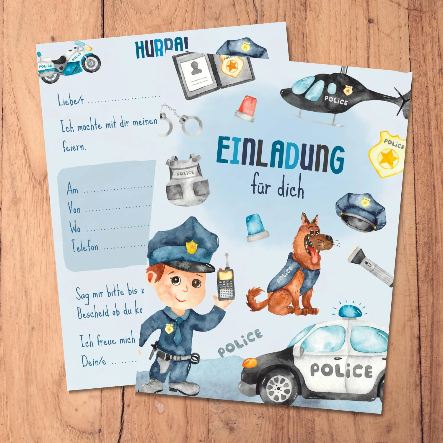 MeinBaby123 Polizei Einladungskarten Kindergeburtstag 10er Umschlag
