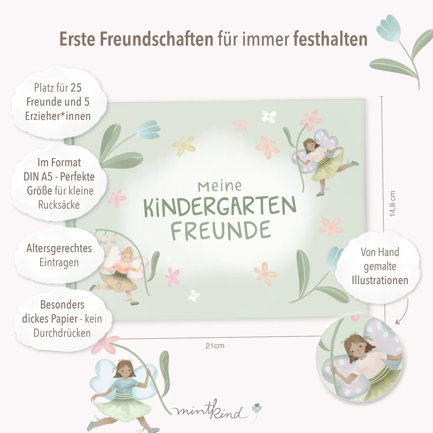 MINTKIND Feenwelt Kindergarten Freundebuch A5 80 Seiten