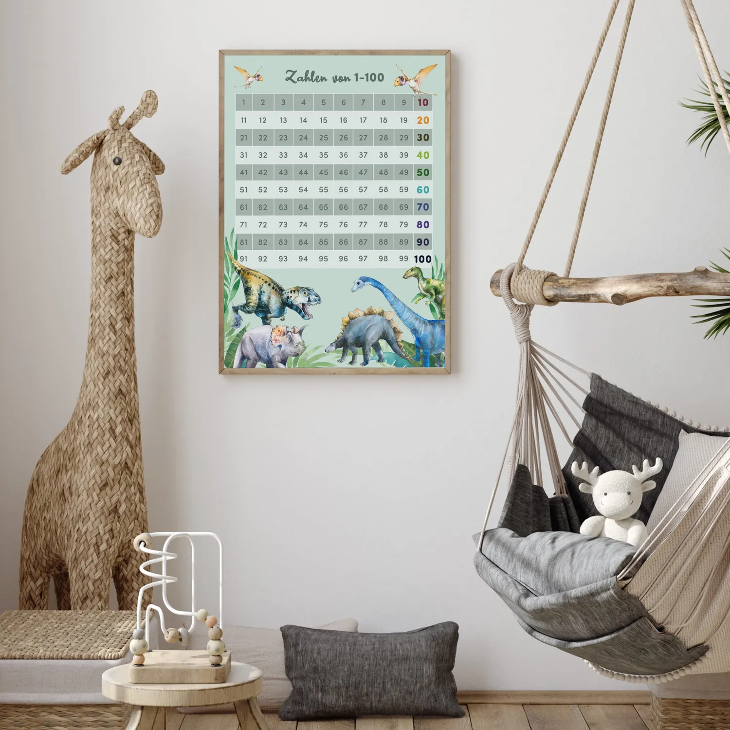 MeinBaby123 Lernposter Zahlen 1-100 Dinos A2