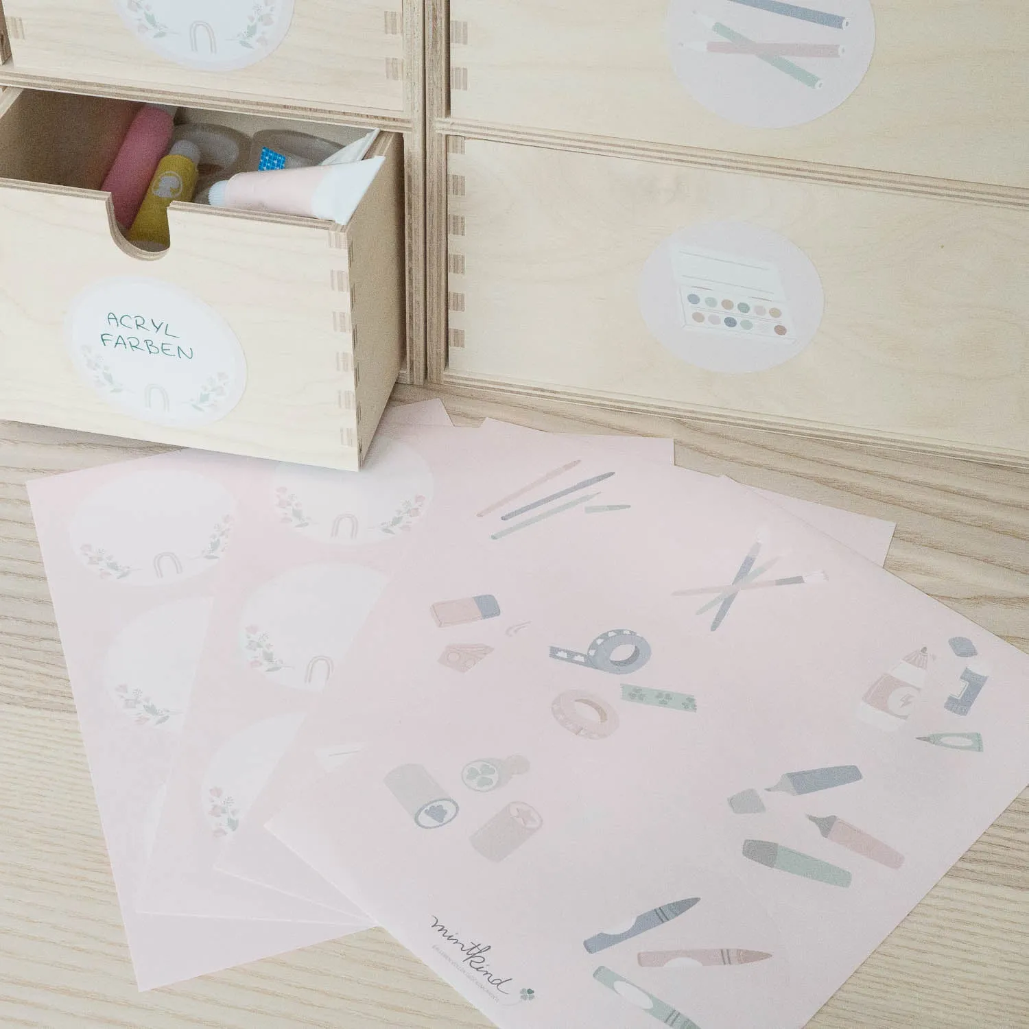 MINTKIND Ordnungssticker Schreibtisch Sticker-Set Rosa A5