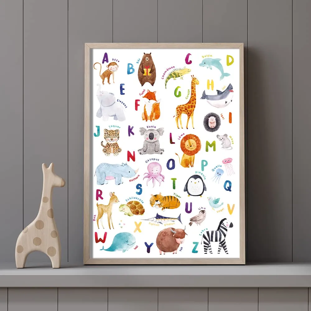 MeinBaby123 Lernposter 2er Set A4 ABC Zahlen Tiere