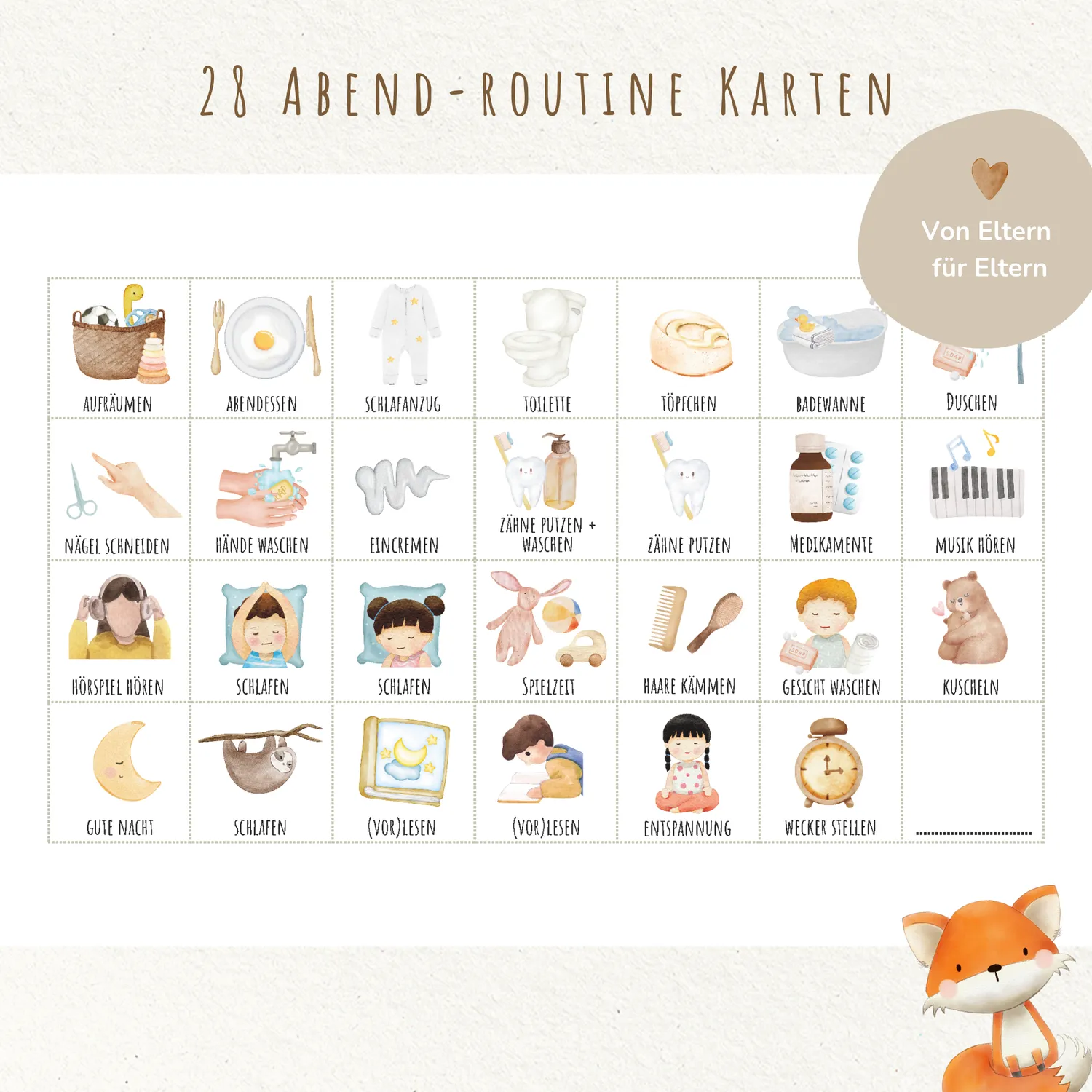 MeinBaby123 Süße Tiere Morgen-Abendroutine PDF Ausdruck