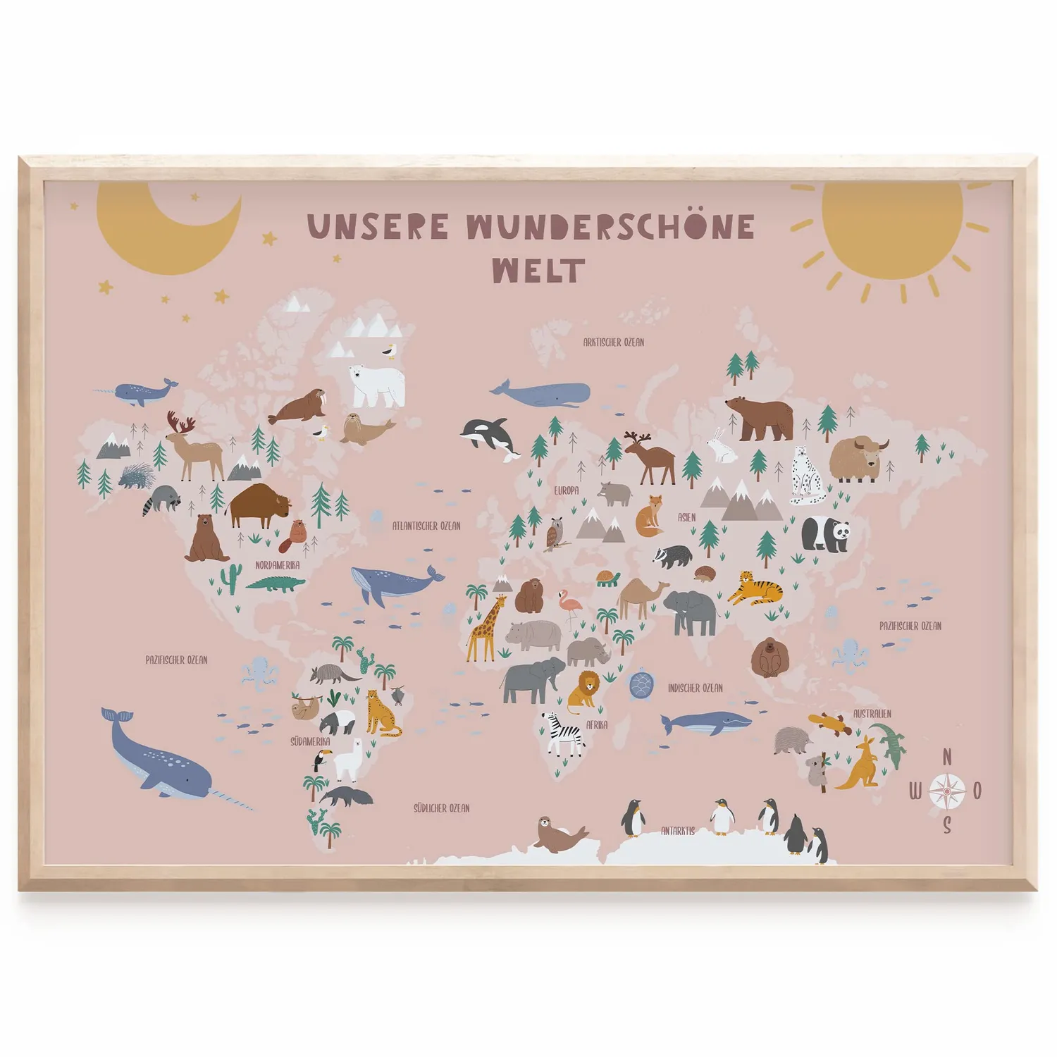 MeinBaby123 Lernposter Weltkarte rosa A2 Tiere
