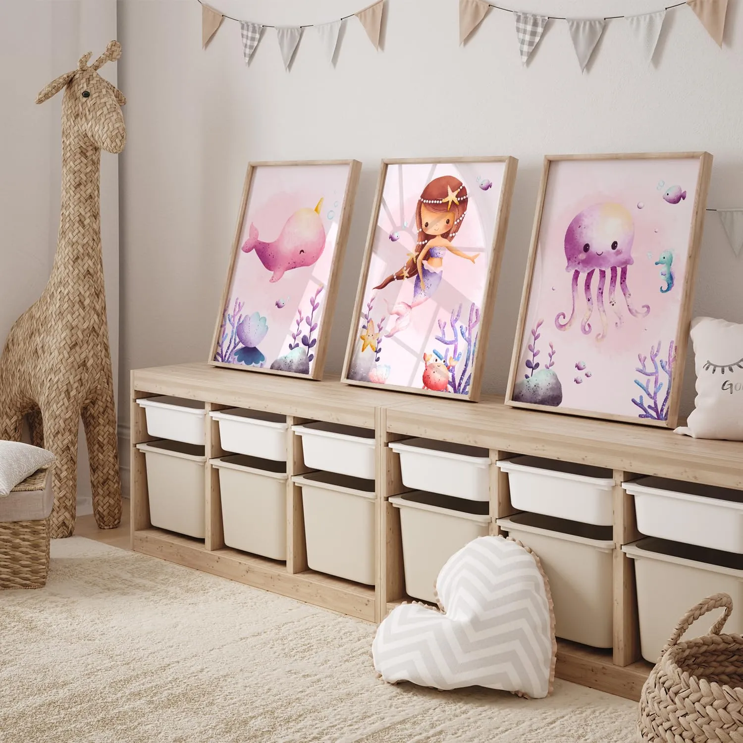 MeinBaby123 Kinderzimmer Poster 3er Set A4 Meerjungfrauen