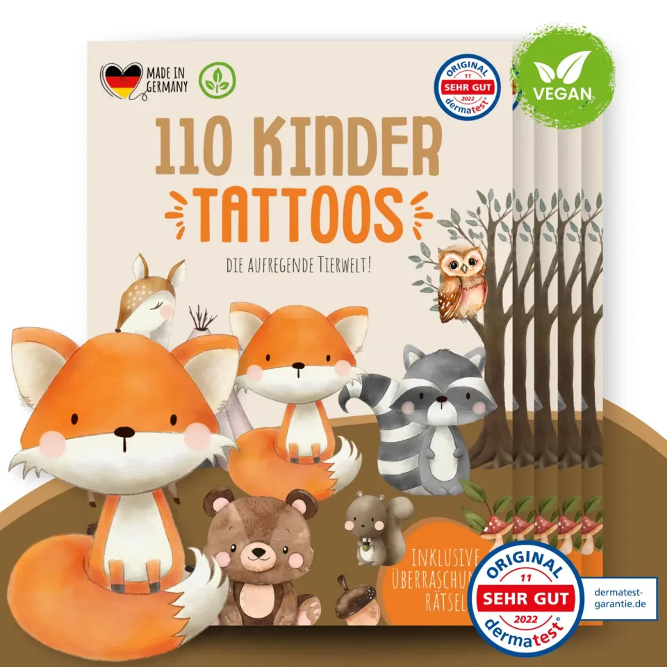 MeinBaby123 Kinder Tattoos Süße Tiere 5er Set 550 Stück