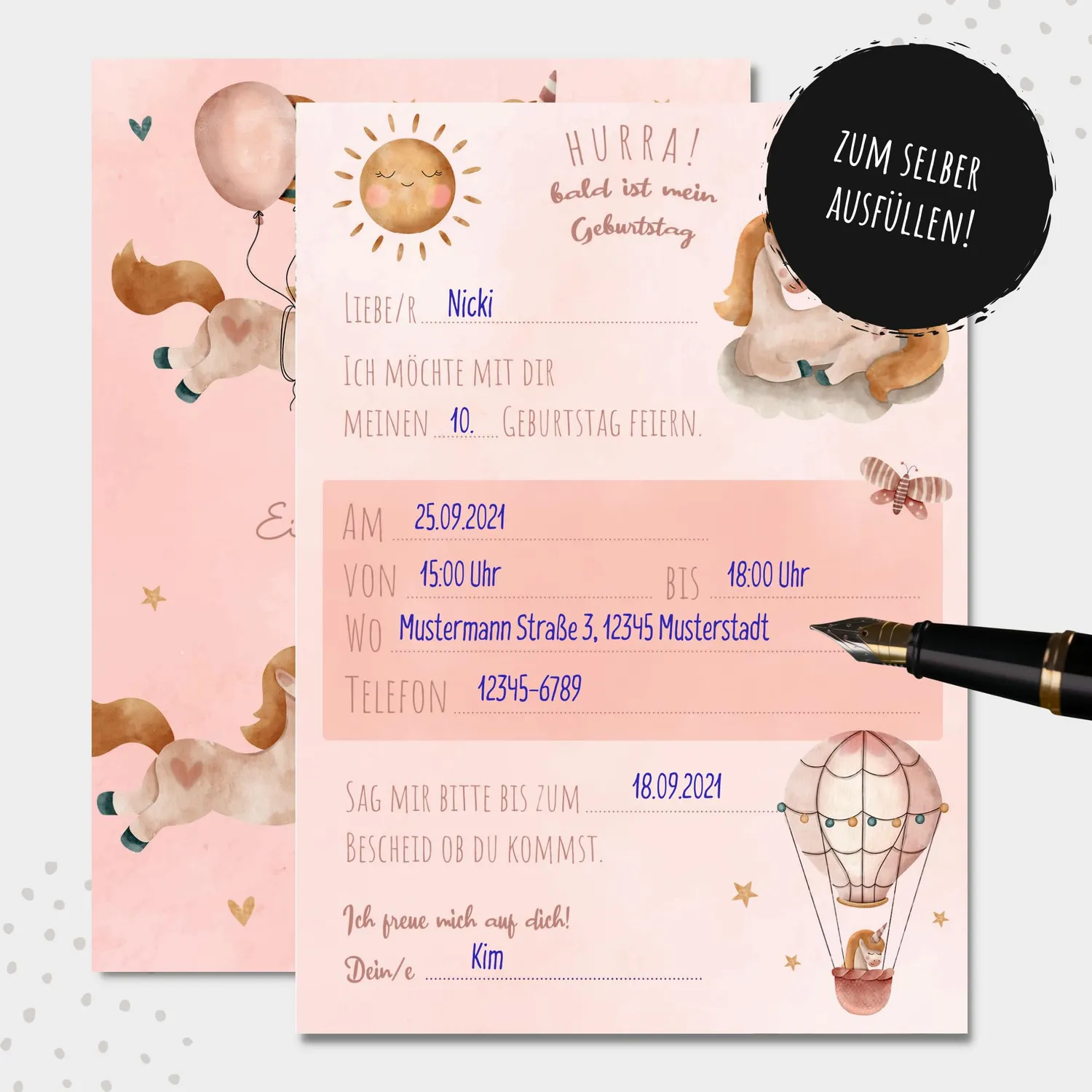 MeinBaby123 Einhorn Einladungskarten Kindergeburtstag 10 Stück Umschläge