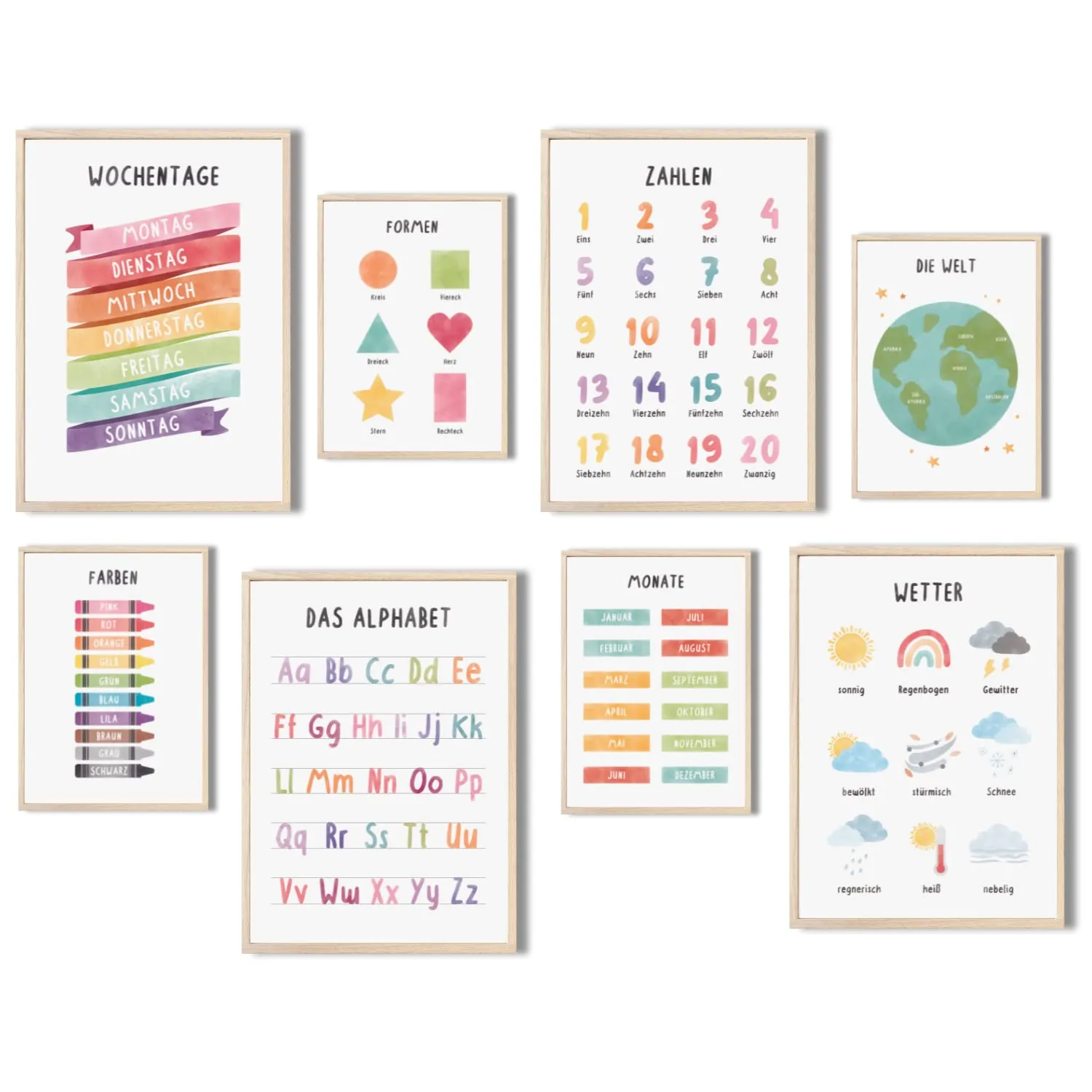 MeinBaby123 Lernposter 8er Set A4 & A5 Alphabet ABC Zahlen
