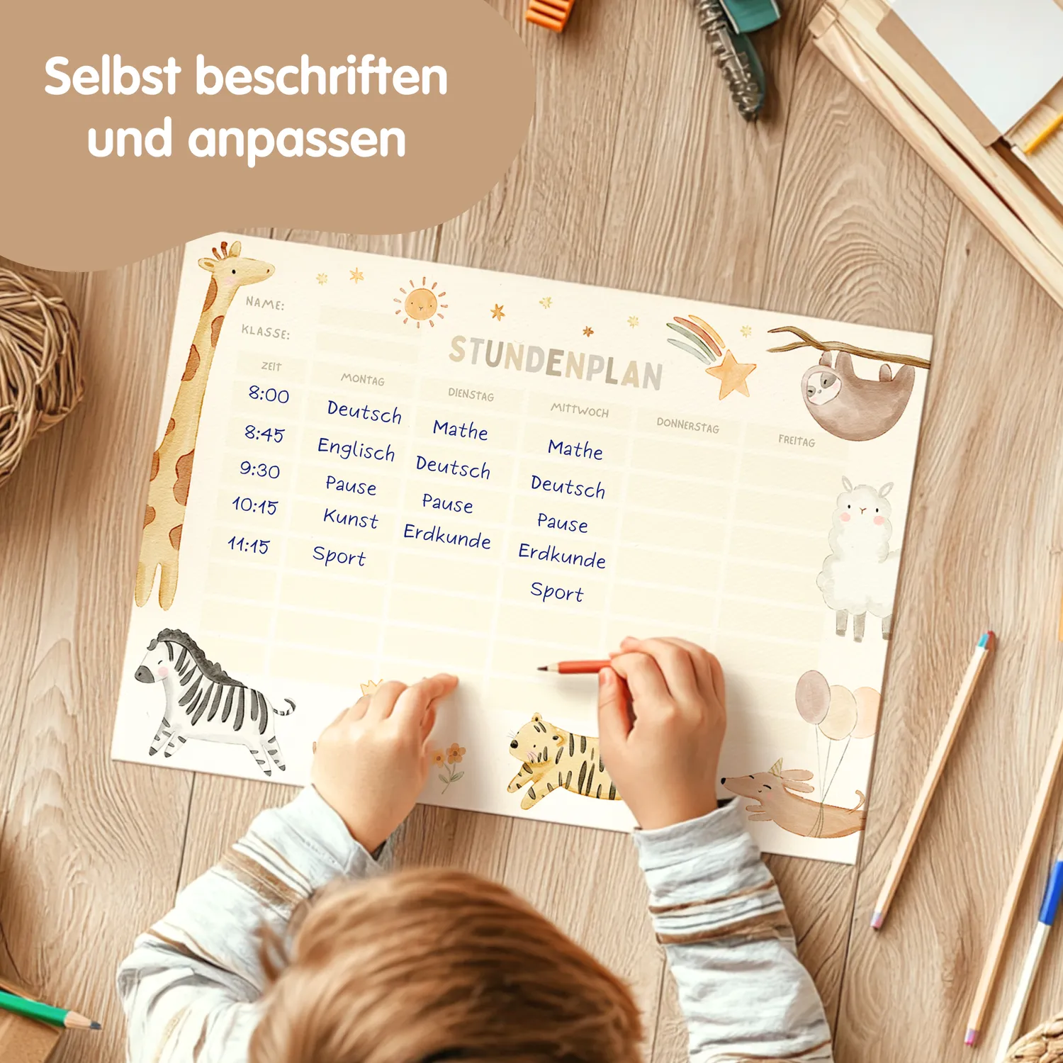 MeinBaby123 Süsse Tiere Stundenplan zum Ausdrucken PDF
