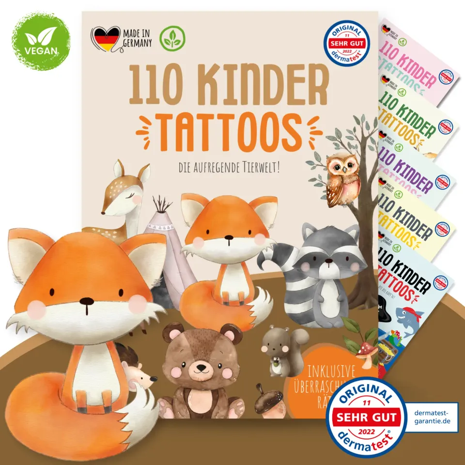 MeinBaby123 süße Tiere Kindertattoos 110 Stück vegan getestet