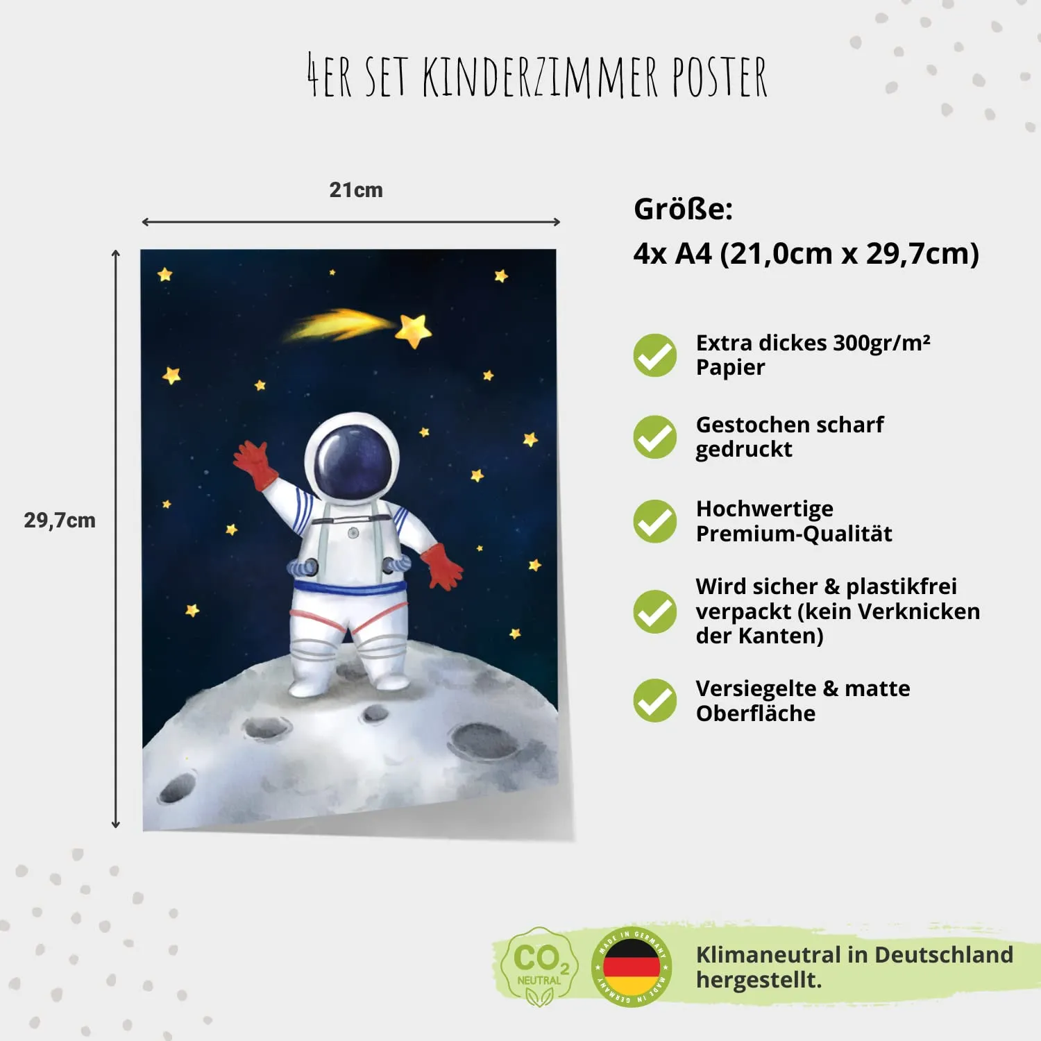 MeinBaby123 Astronaut V3 Poster 4er Set A4 Weltraum