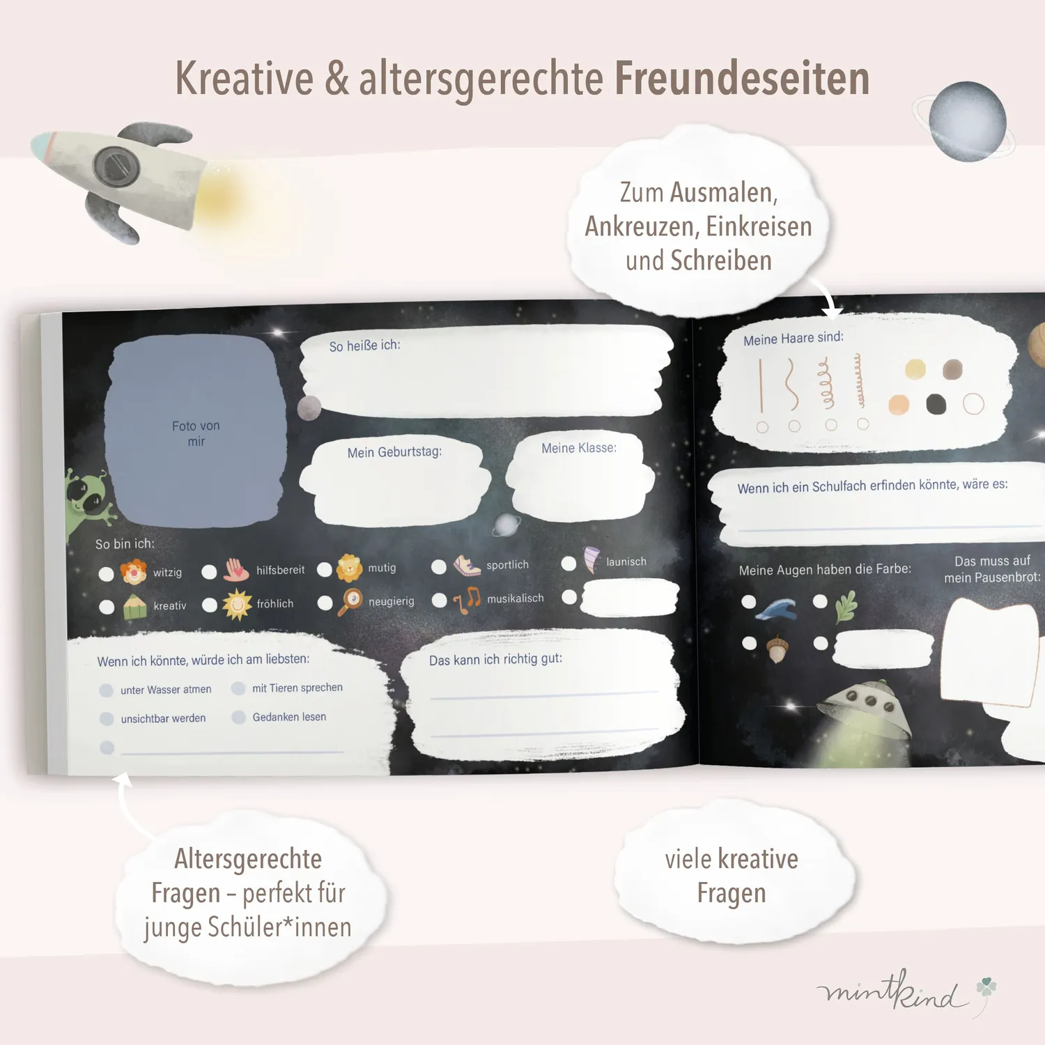 MINTKIND Freundebuch Grundschule Weltall Dunkel