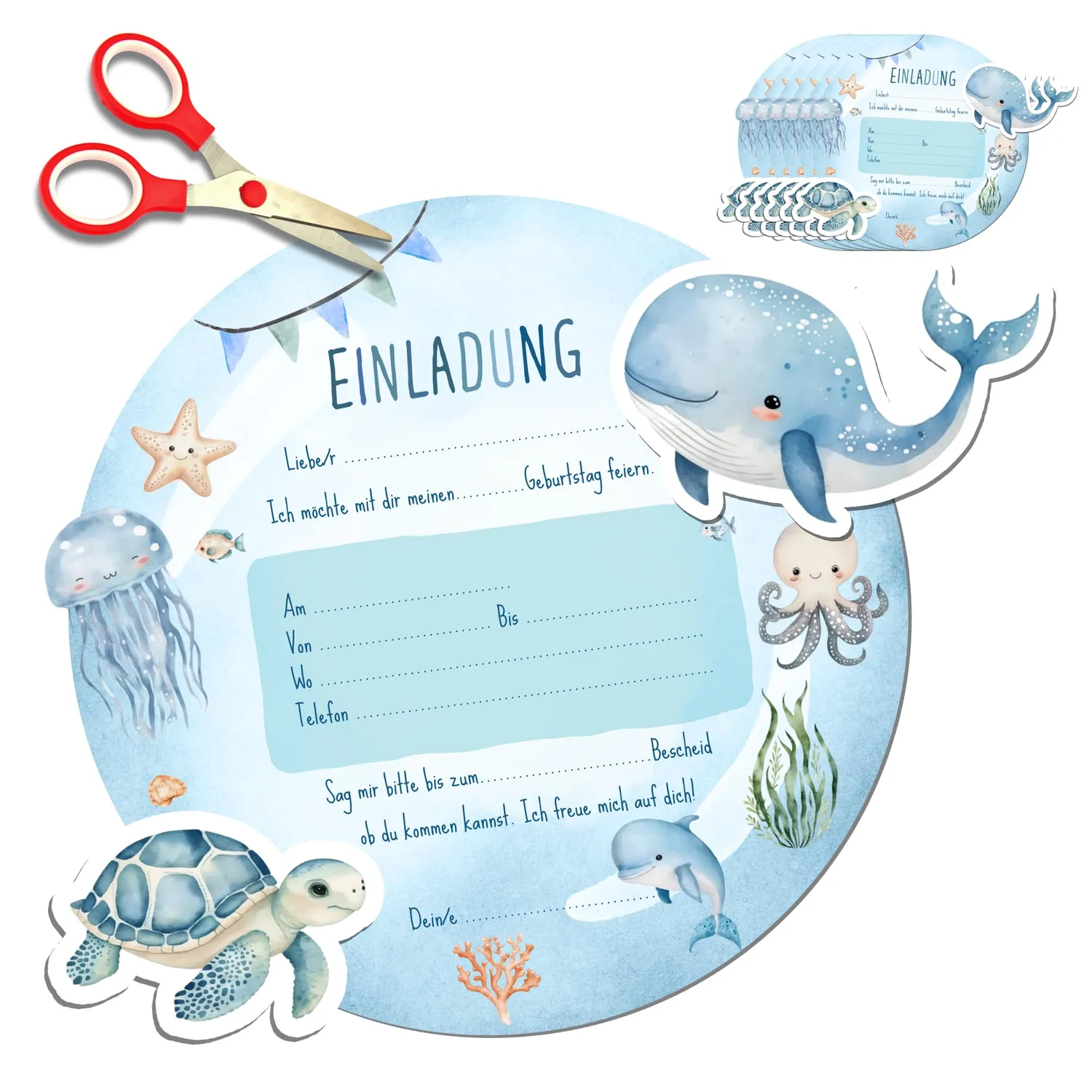 MeinBaby123 Unterwasserwelt Einladungen Bastelset