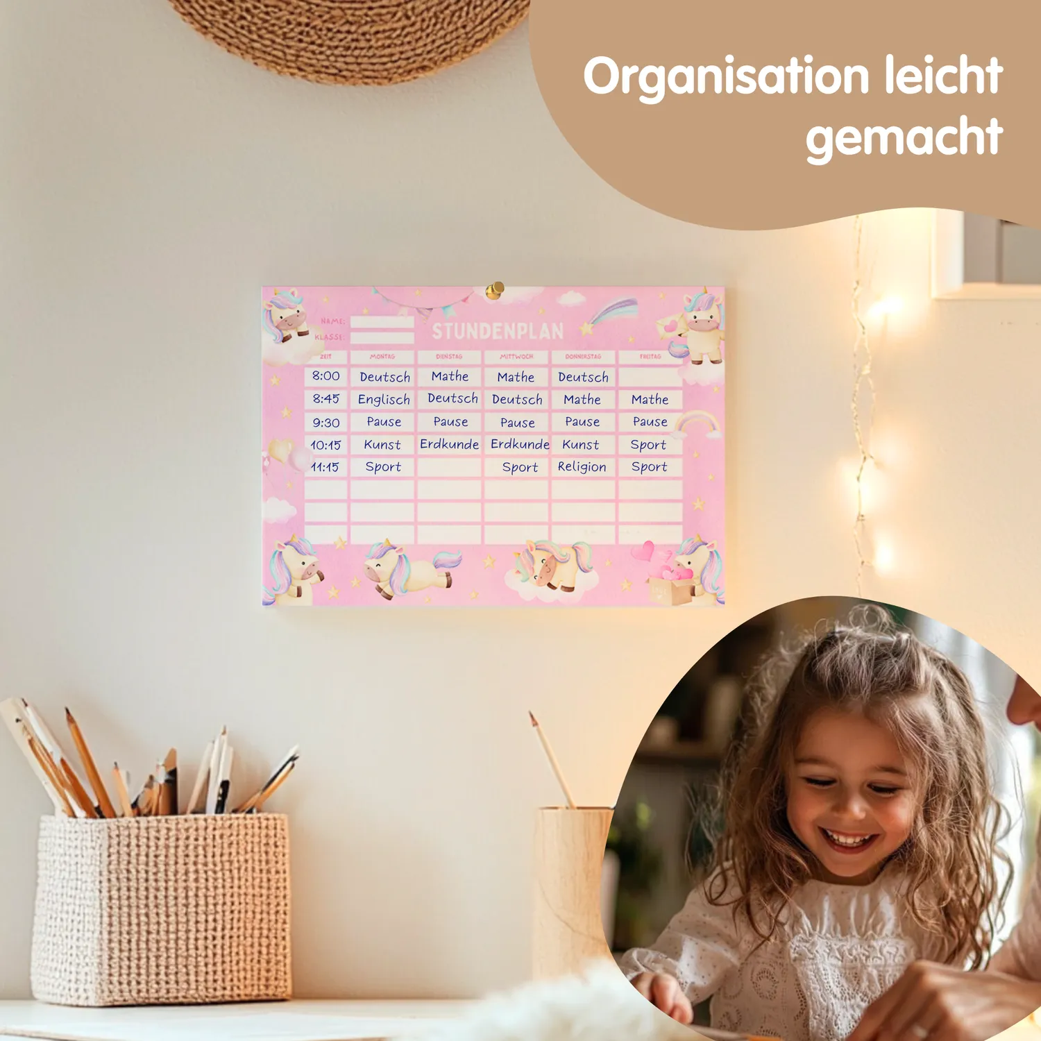 MeinBaby123 Einhorn Stundenplan zum Ausdrucken PDF A4