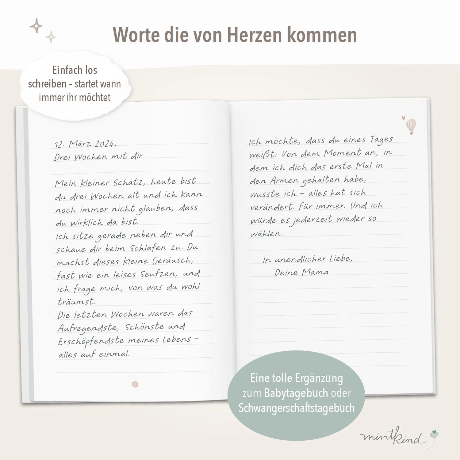 MINTKIND Briefe an Dich Briefbuch Beige gebunden 40 Briefe