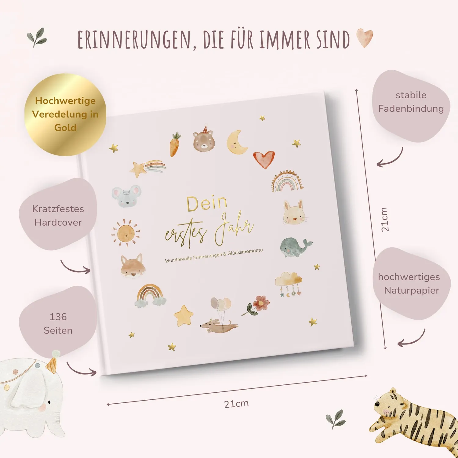 MeinBaby123 Dein erstes Jahr Babyalbum rosa 136 Seiten