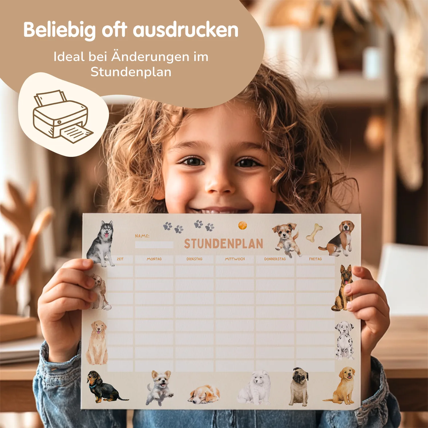 MeinBaby123 Stundenplan Hunde zum Ausdrucken A4 PDF