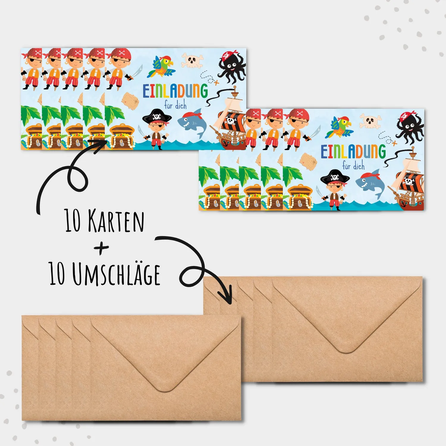 MeinBaby123 Piraten Einladungskarten Kindergeburtstag 10 Stück Umschläge