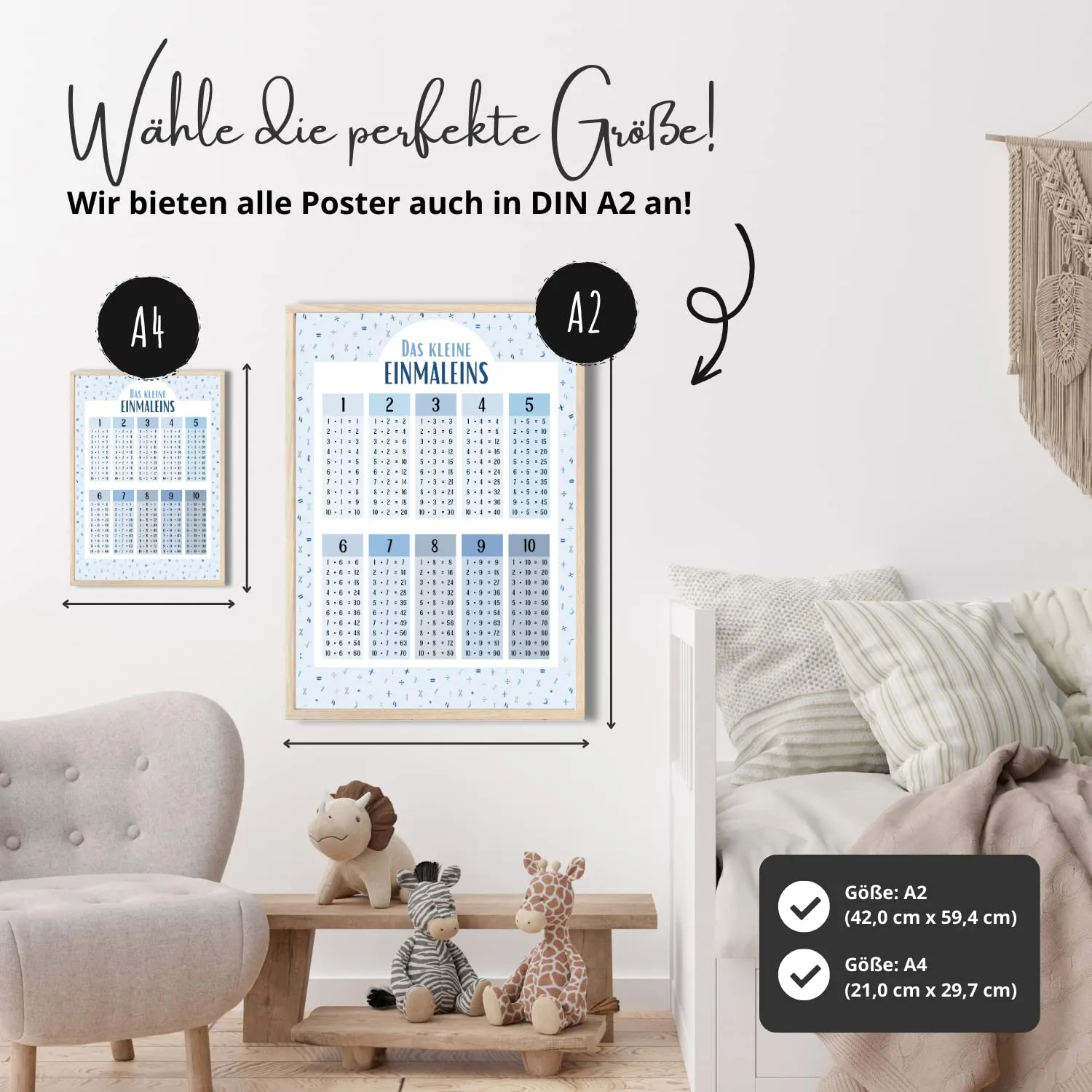 MeinBaby123 Einmaleins Lernposter blau A2 mit Übungsblättern