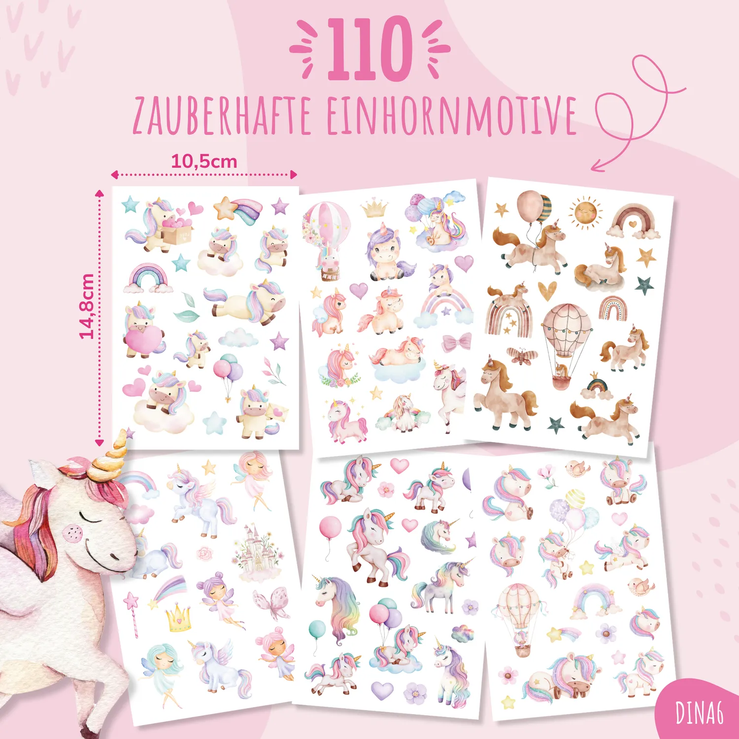 MeinBaby123 Kinder Tattoos Einhörner 110 Stück hautfreundlich