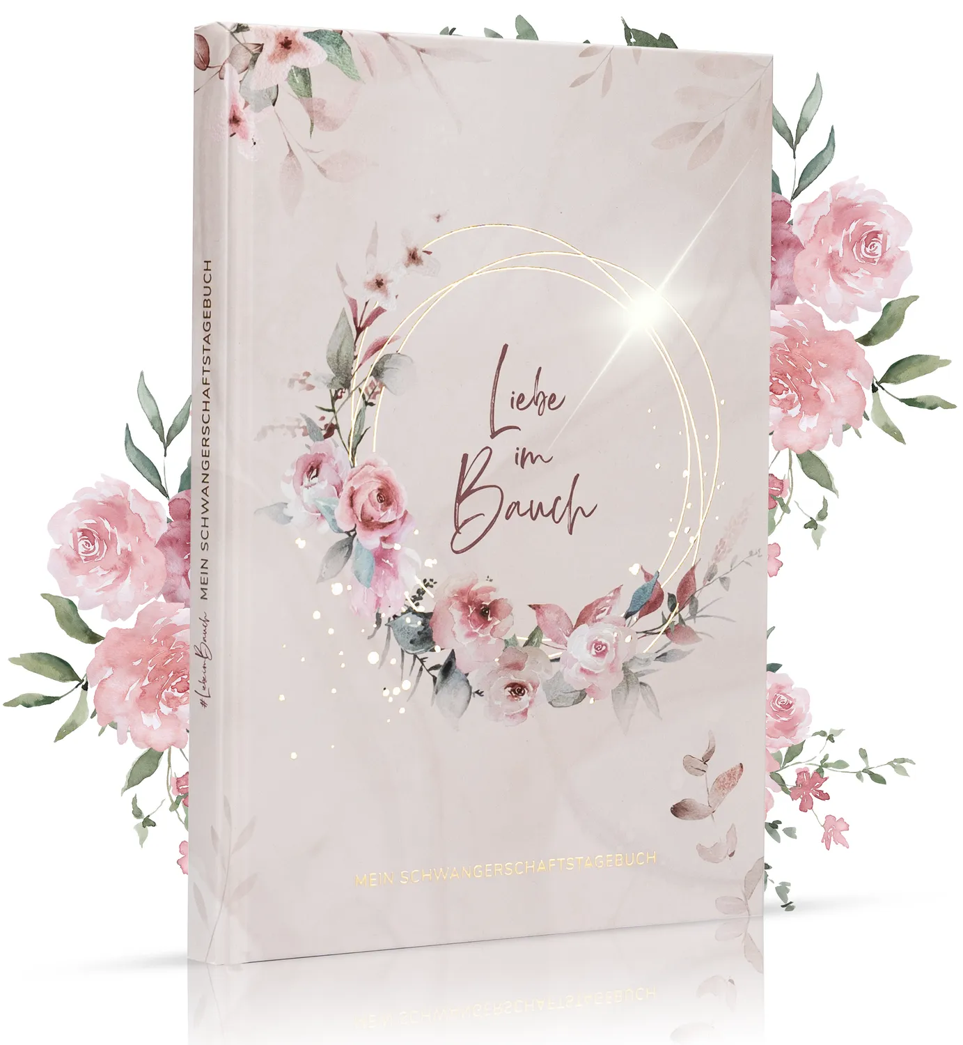 MeinBaby123 Schwangerschaftstagebuch Rosa Flower Goldprägung