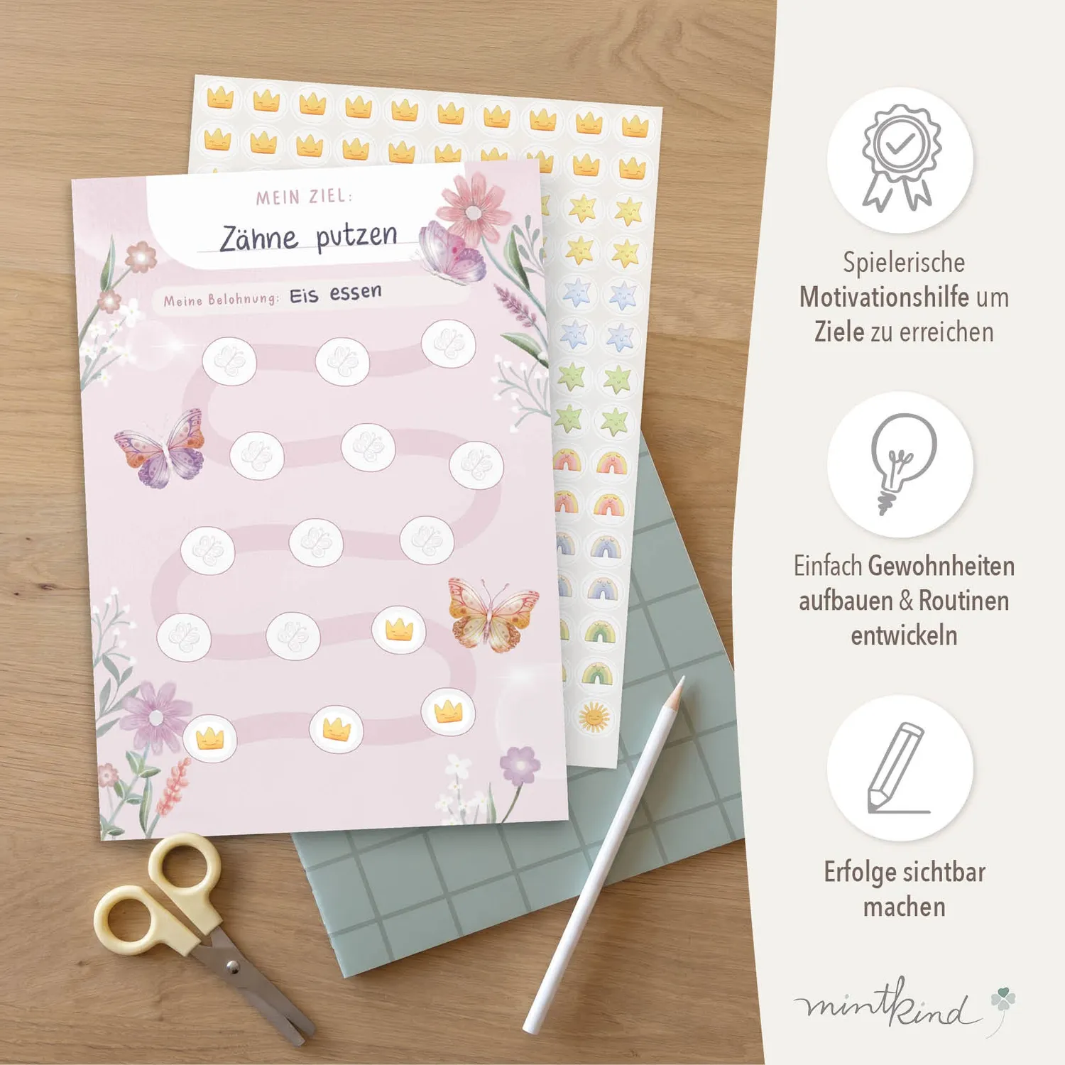 MINTKIND Belohnungsblock Weltraum Stickerplan DIN A4 150 Sticker