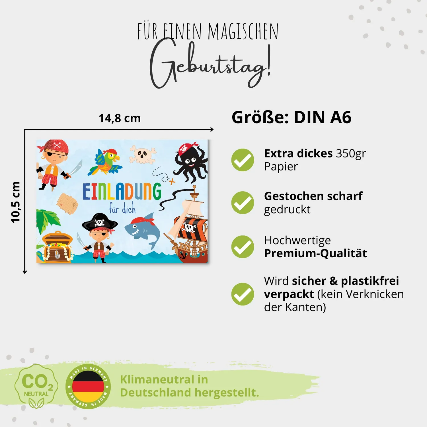 MeinBaby123 Piraten Einladungskarten Kindergeburtstag 10 Stück Umschläge