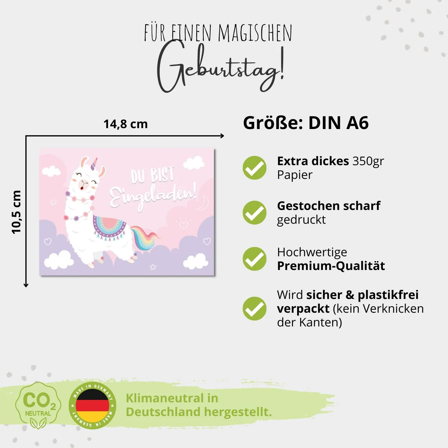 MeinBaby123 rosa Alpaka Einladungskarten 10er Set mit Umschlag