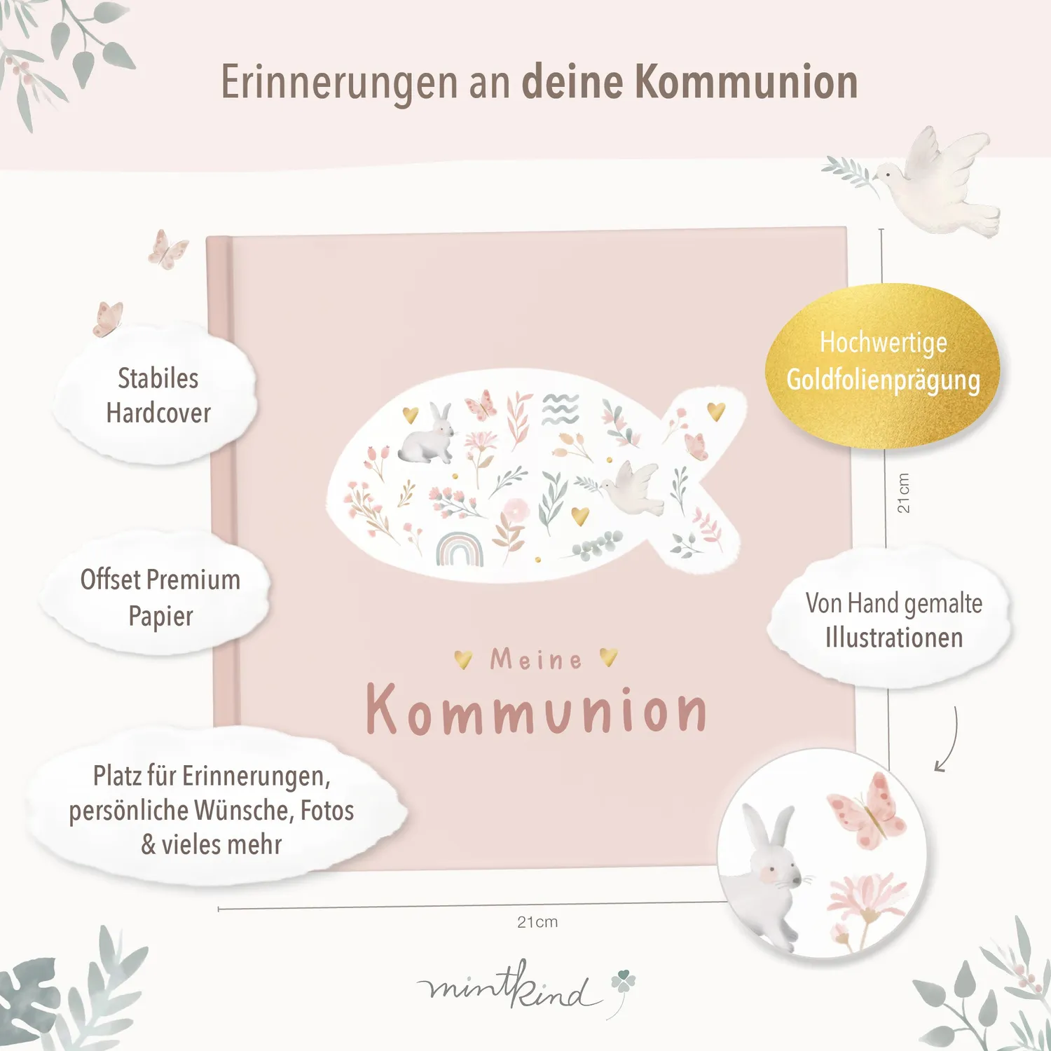 MINTKIND Meine Kommunion Erinnerungsalbum Rosa Kommunion