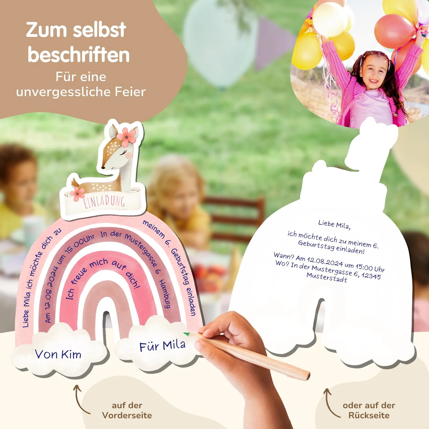 MeinBaby123 Einladungen Reh Bastelset 10er Einladungskarten zum Basteln