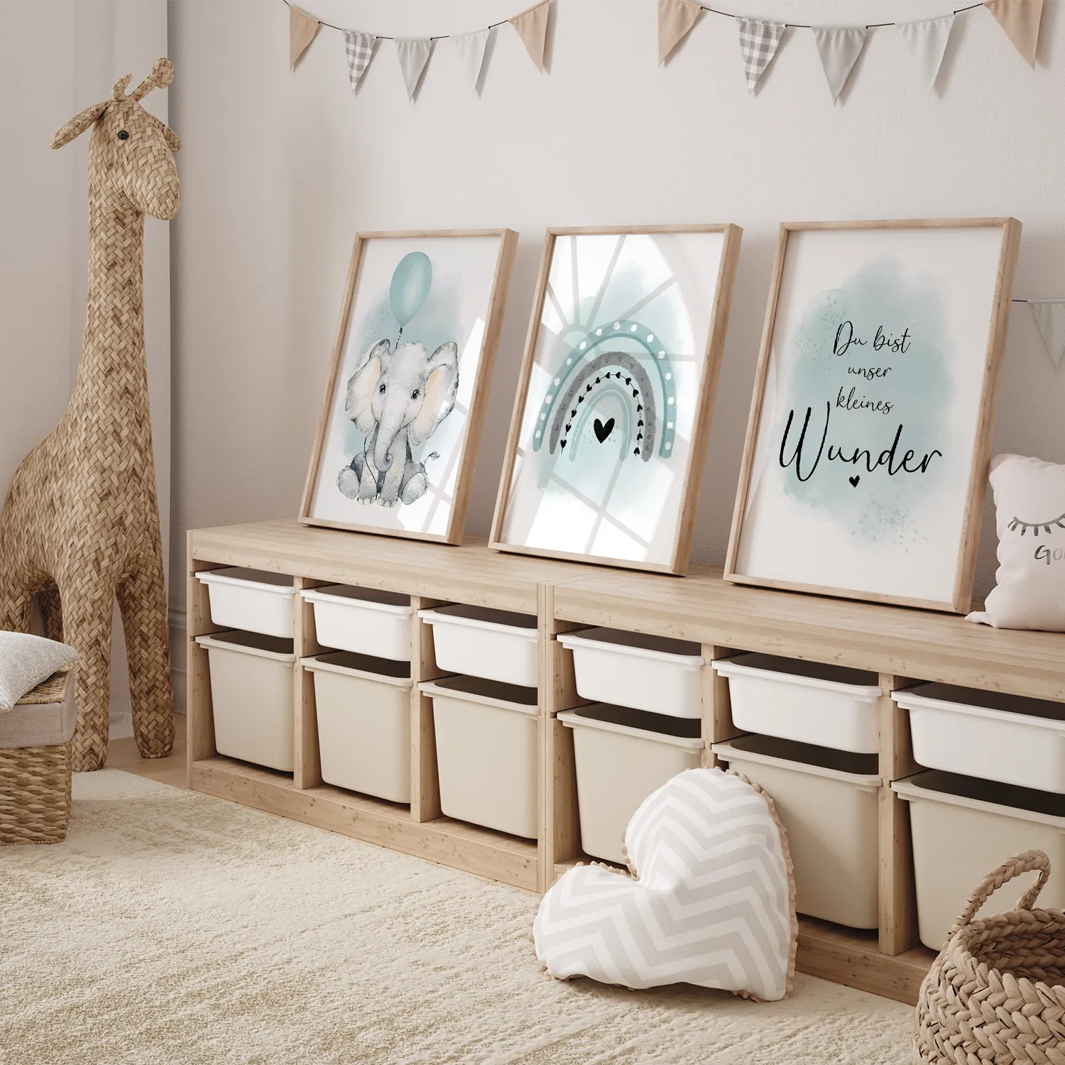 MeinBaby123 Kinderzimmer Poster Elefant mint 3er Set A4