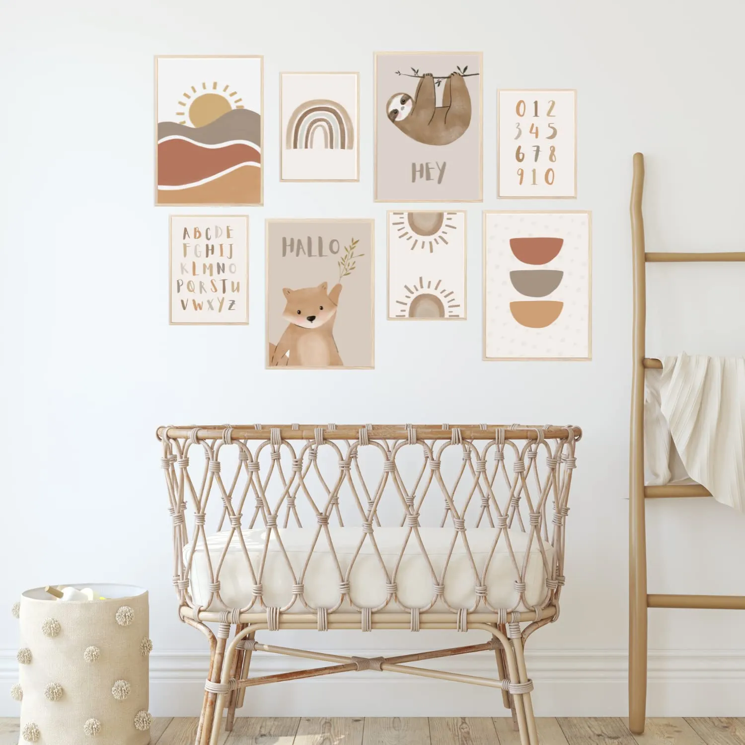 MeinBaby123 Kinderzimmerposter 8er Set A4 Faultier Bär