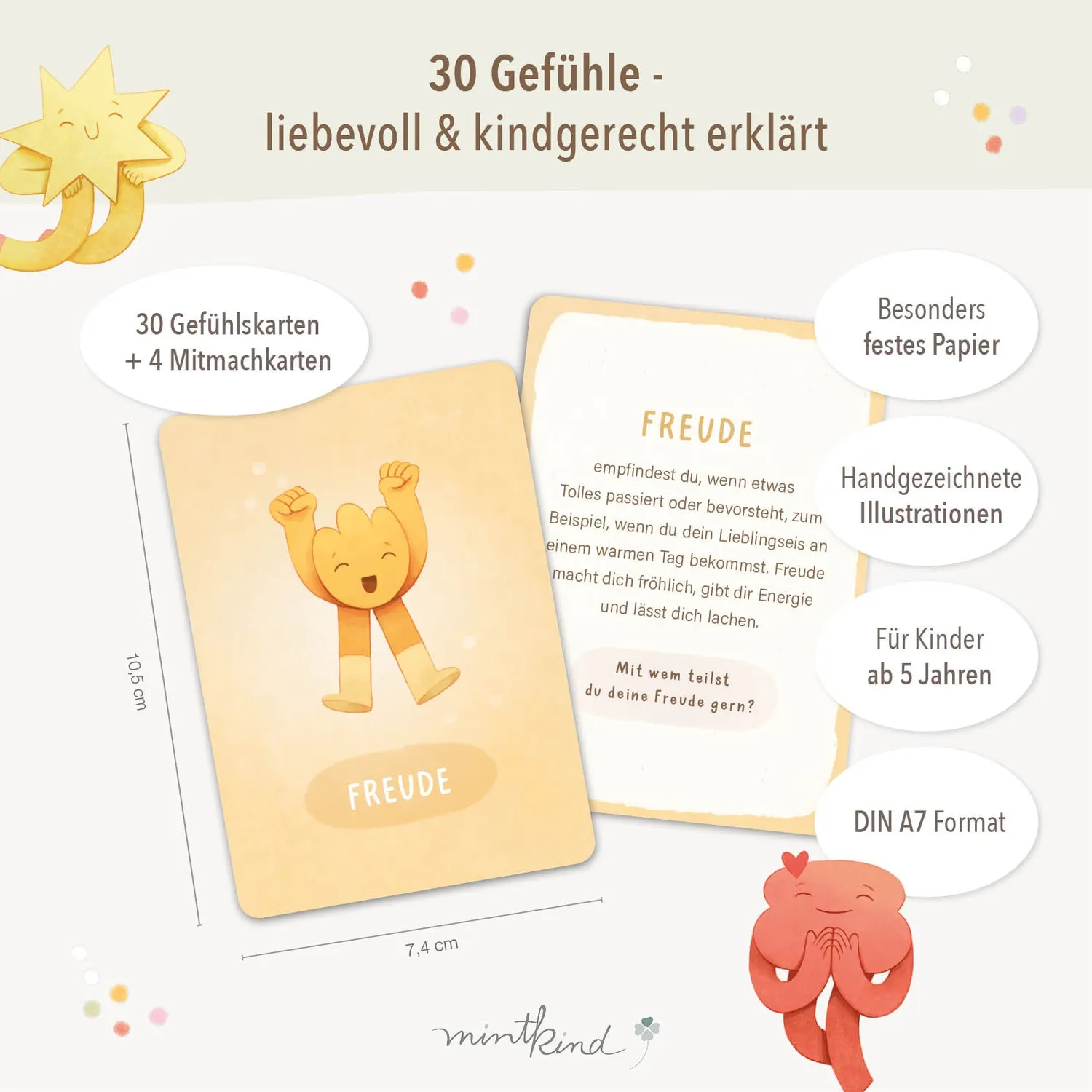MINTKIND Gefühlkarten für Kinder 5-10 Jahre 30 Karten Set