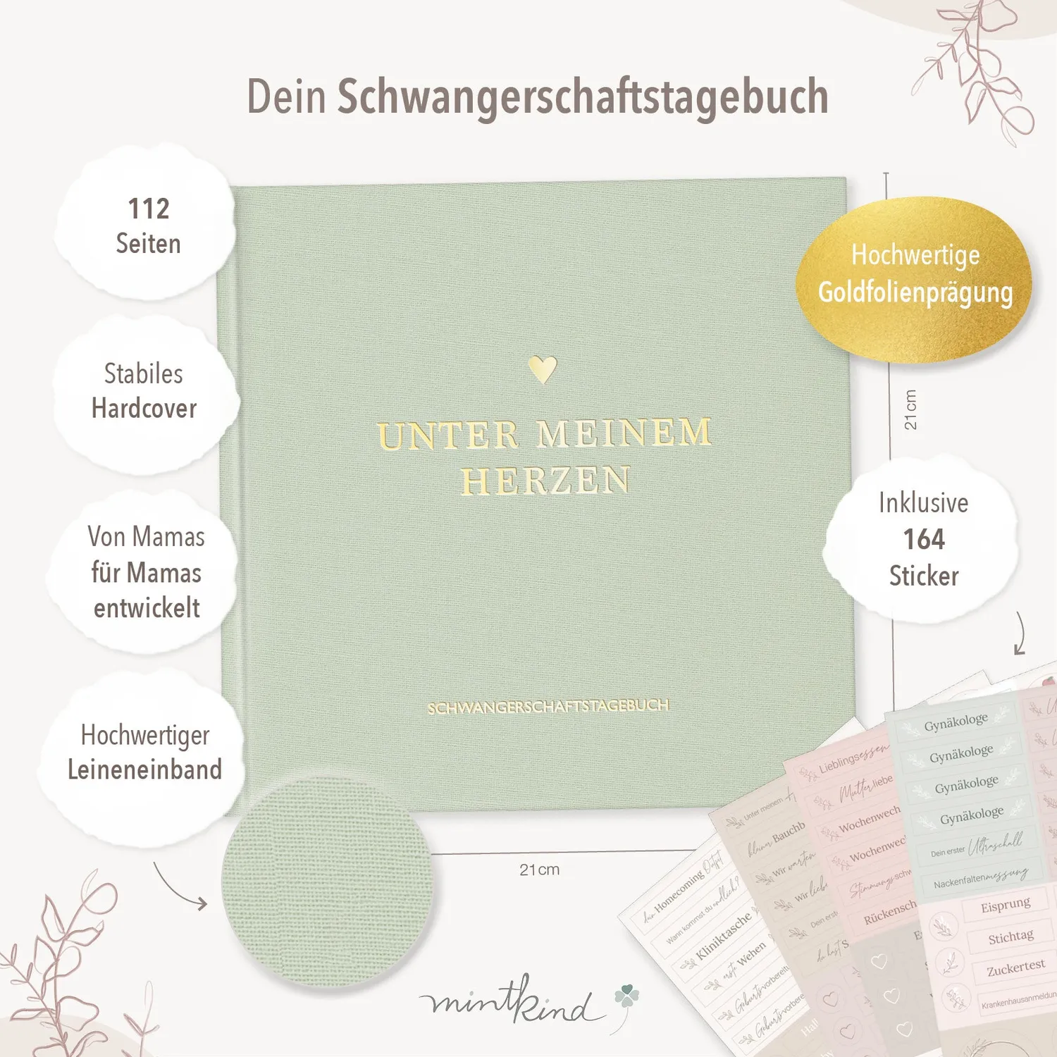 MINTKIND Meine Schwangerschaft Tagebuch Leinen Creme 112 S.