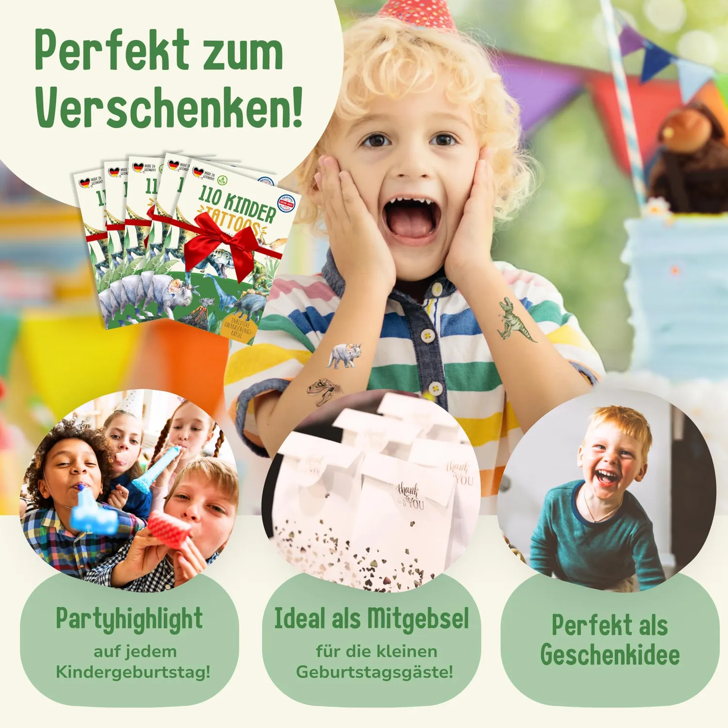 MeinBaby123 Kinder Tattoos Dinos 5er Set 550 Stück vegan