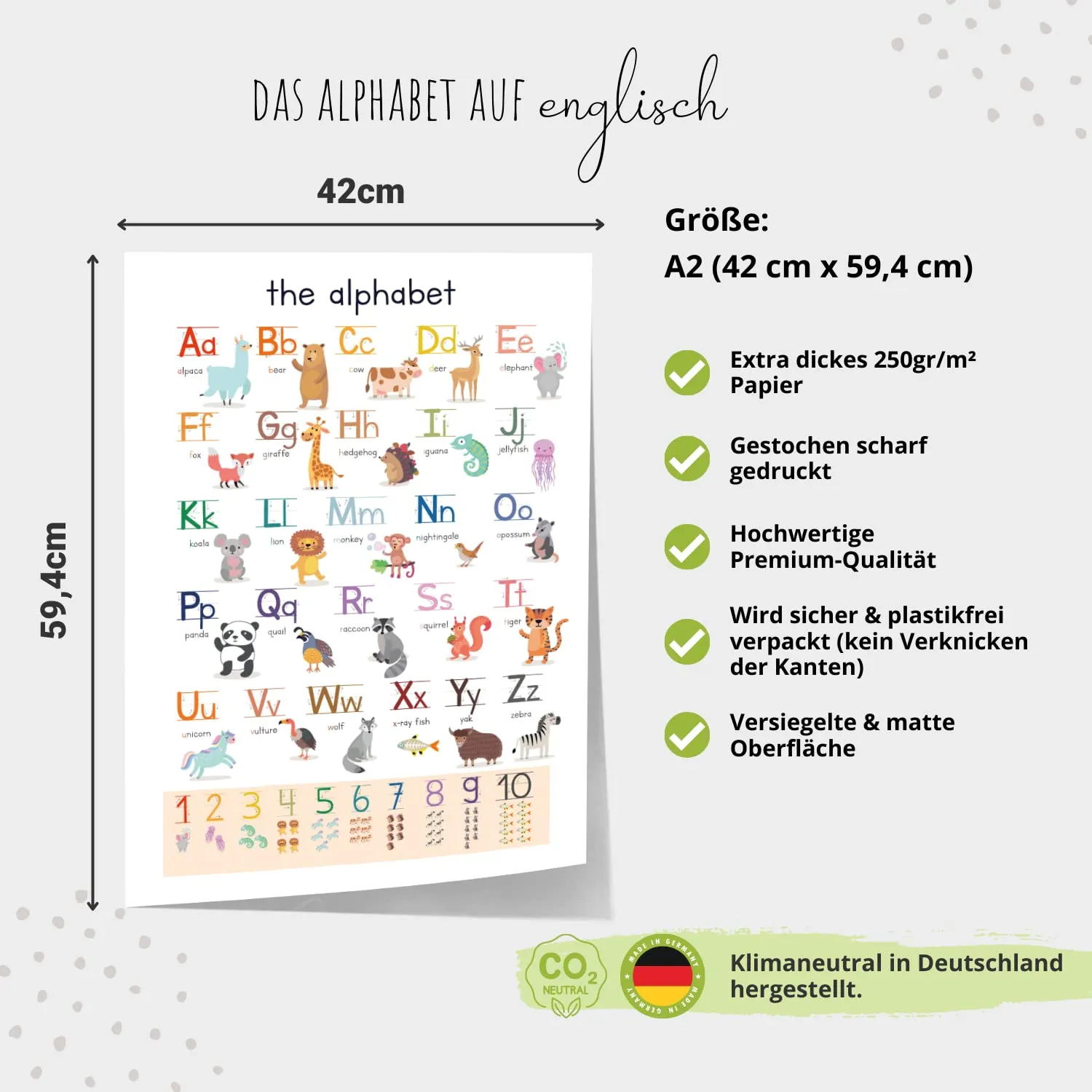 MeinBaby123 ABC englisch Lernposter Tiere A2 300g