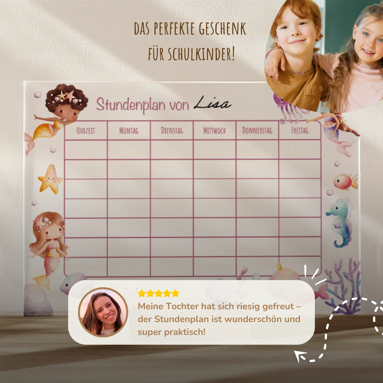 MeinBaby123 Stundenplan Acryl Meerjungfrauen A4 abwischbar